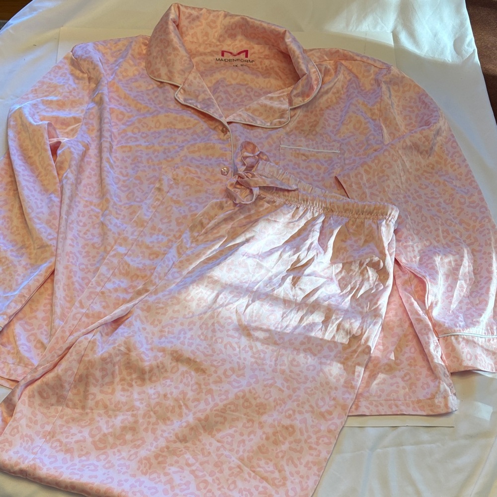 Pink Leopard Print Pajama Set 1X